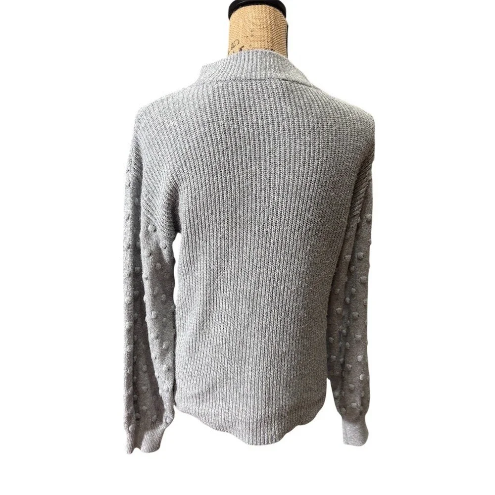 Vince Camuto Sweater Womens M Gray Mock Neck Pullover Textured Sleeves - Picture 6 of 10